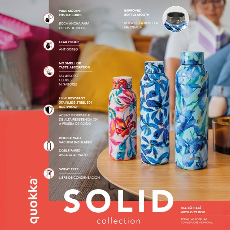 Quokka Solid Butelka termiczna ze stali nierdzewnej 510 ml (Blue Hibiscus) - obrazek 3